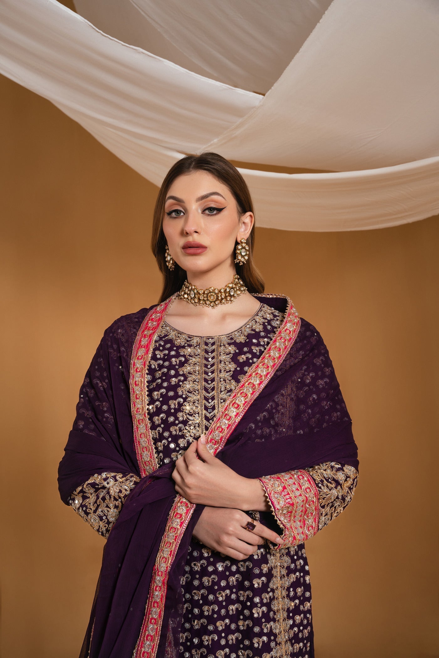 Ladies Embroidered Purple Chiffon Shalwar Kameez Online in UK USA Canada