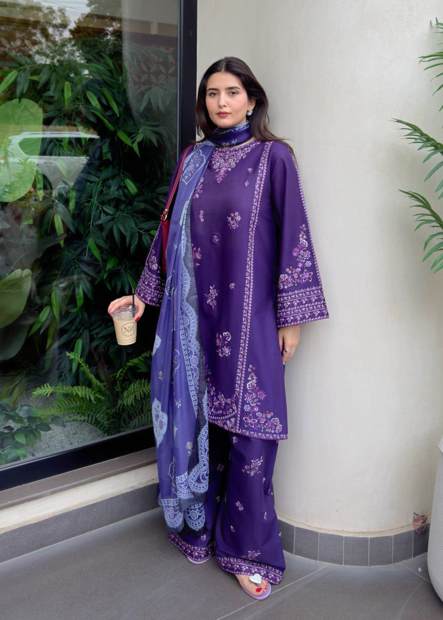 Ladies Embroidered Purple Cotton Shalwar Kameez Online in UK USA Canada