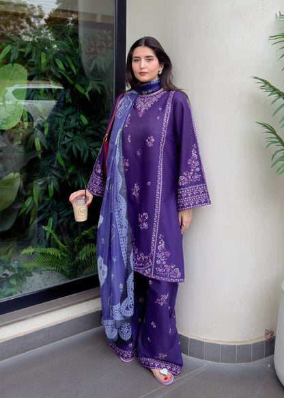 Ladies Embroidered Purple Cotton Shalwar Kameez Online in UK USA Canada