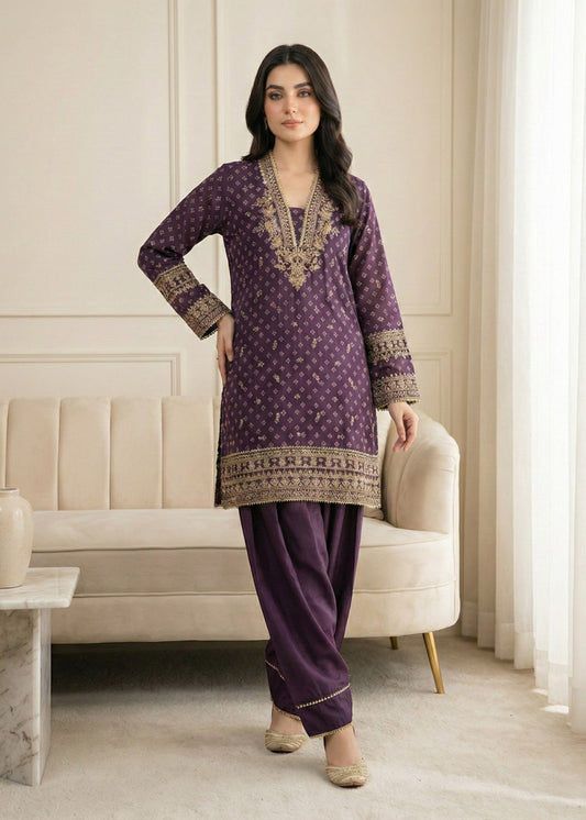 Ladies Embroidered Purple Farshi Shalwar Kameez Online in UK USA Canada