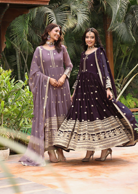 Ladies Embroidered Purple Flared Pishwas Online in UK USA Canada