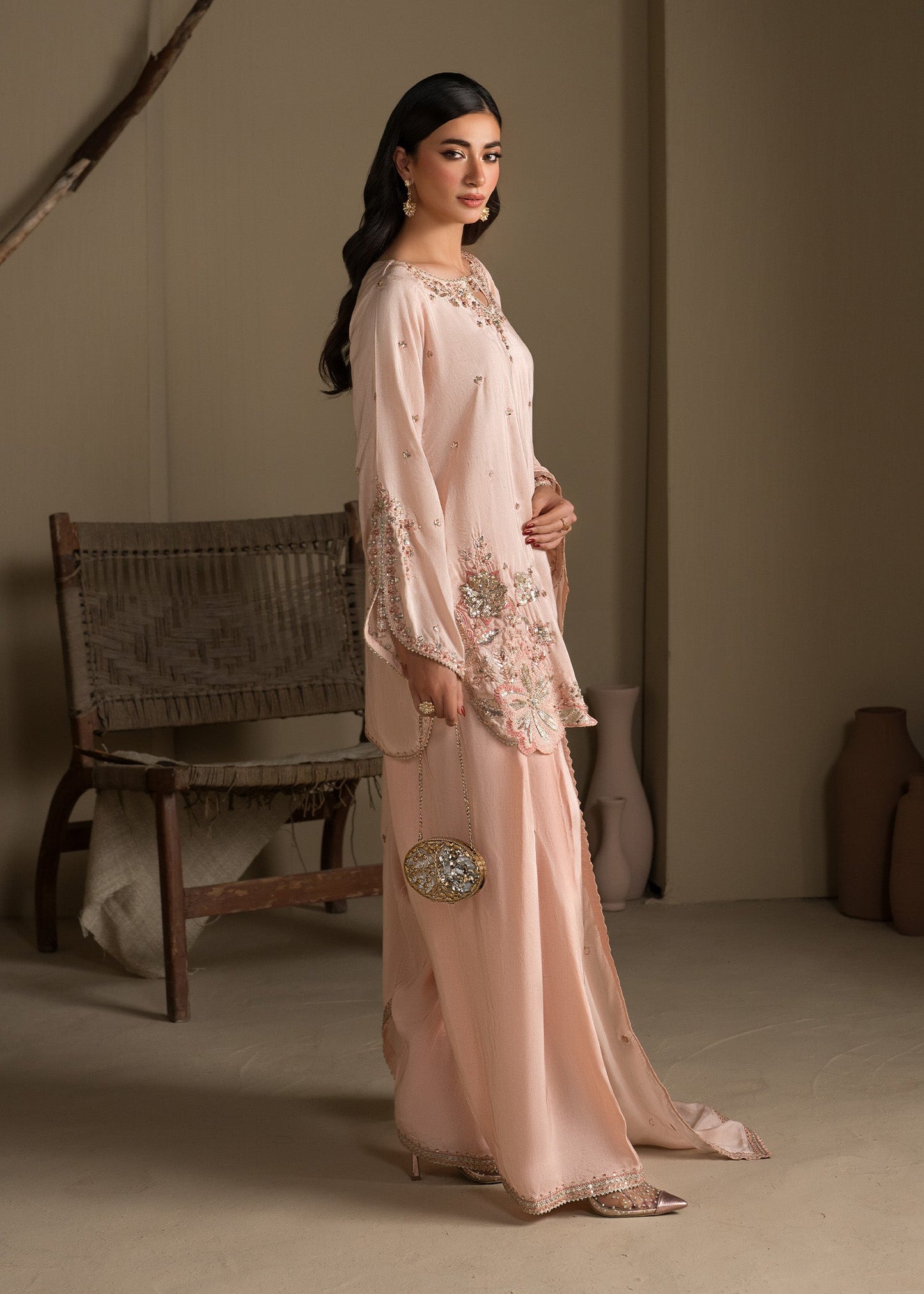 Ladies Embroidered Raw Silk Farshi Shalwar Suit Online in UK USA Canada