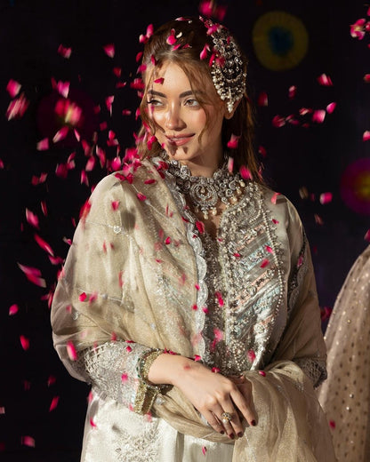 Ladies Embroidered Raw Silk Gharara with Potli Bag Online in KSA Riyadh Saudi Arabia Oman Bahrain Qatar