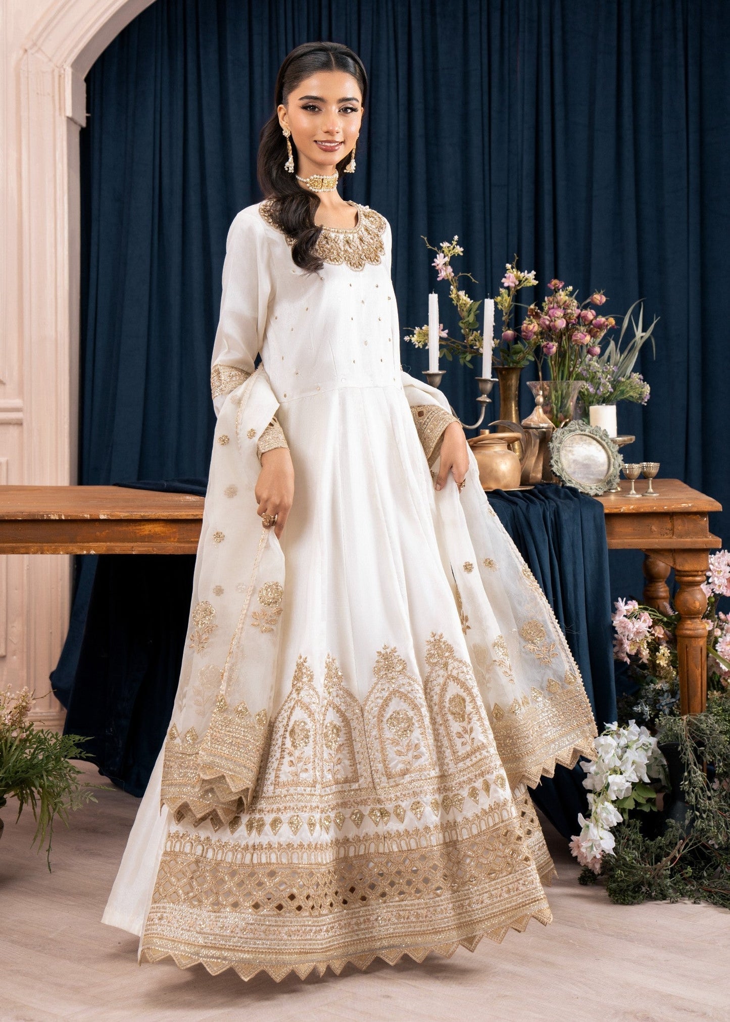 Ladies Embroidered Raw Silk Party Wear Suit Online in UK USA Canada