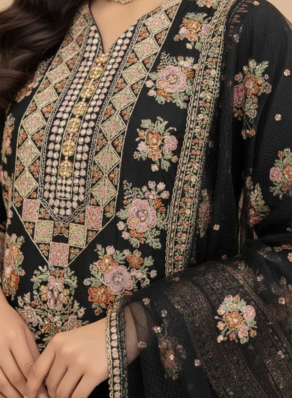 Ladies Embroidered Raw Silk Salwar Suit Online in UK USA Canada