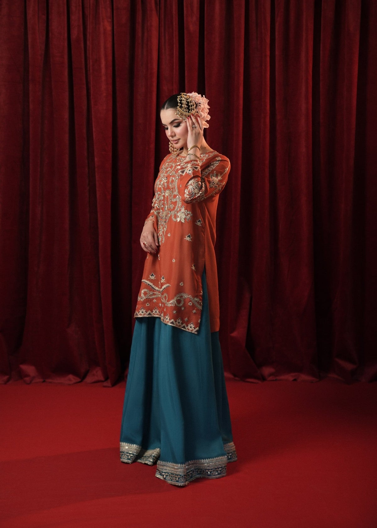 Ladies Embroidered Raw Silk Sharara Gharara Online in UK USA Canada