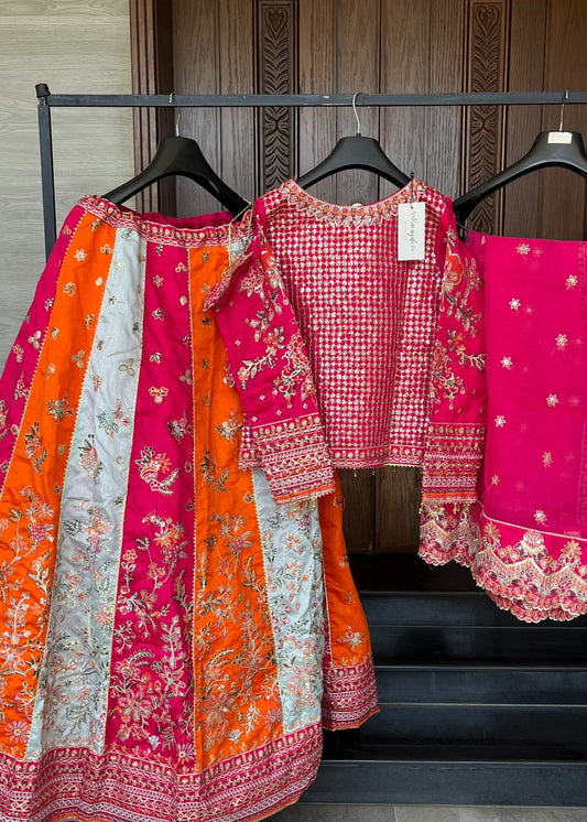 Ladies Embroidered Raw Silk Wedding Lehenga Online in UK USA Canada