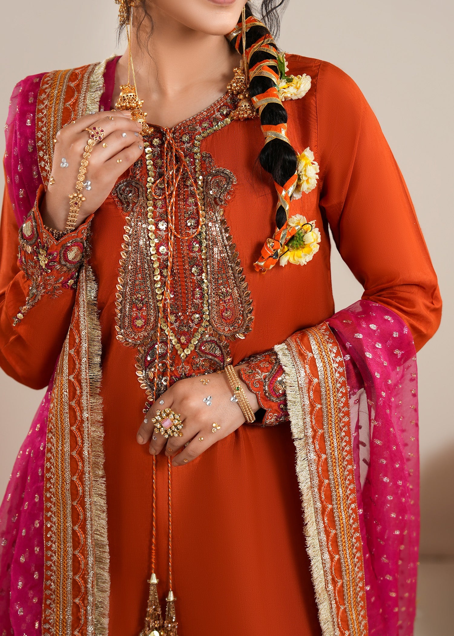 Ladies Embroidered Raw Silk Wedding Sharara Online in UK USA Canada