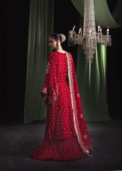 Ladies Embroidered Red Chiffon Salwar Kameez Online in UK USA Canada