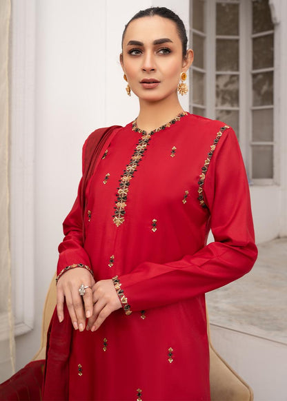 Ladies Embroidered Red Kattan Silk Salwar Kameez Online in KSA Riyadh Saudi Arabia Oman Bahrain Qatar