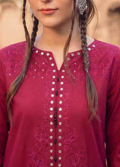 Ladies Embroidered Red Lawn Suit Online in UK USA Canada