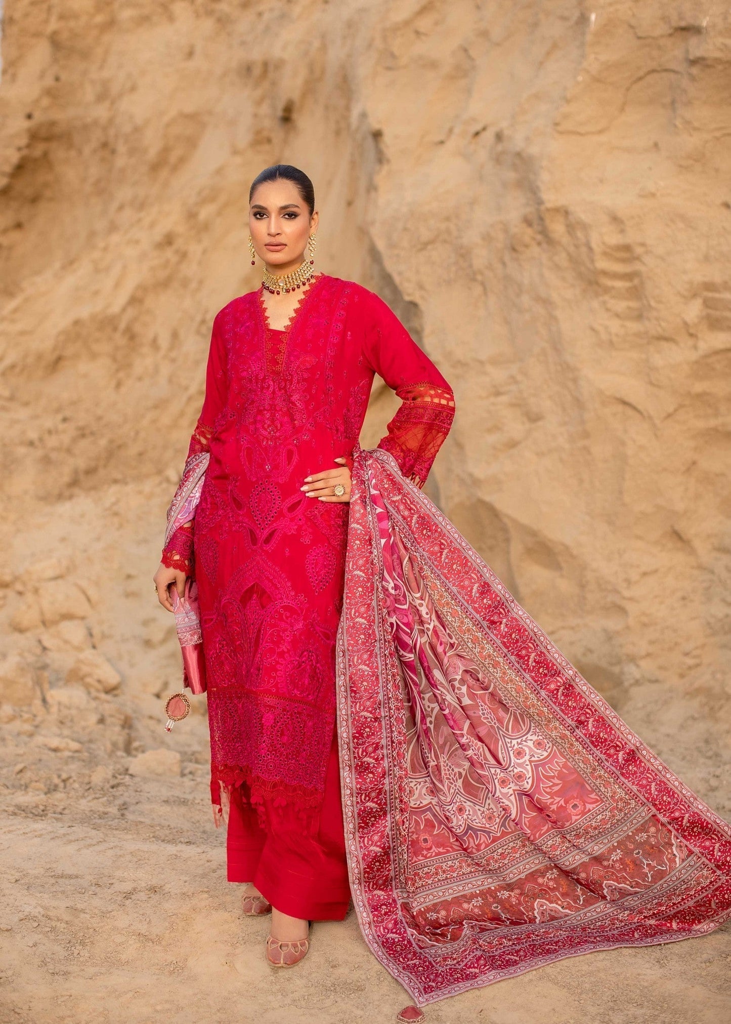 Ladies Embroidered Red Raw Silk Shalwar Kameez Online in UK USA Canada