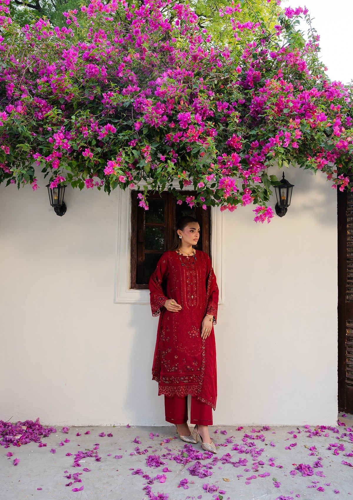 Ladies Embroidered Red Shalwar Kameez Online in UK USA Canada