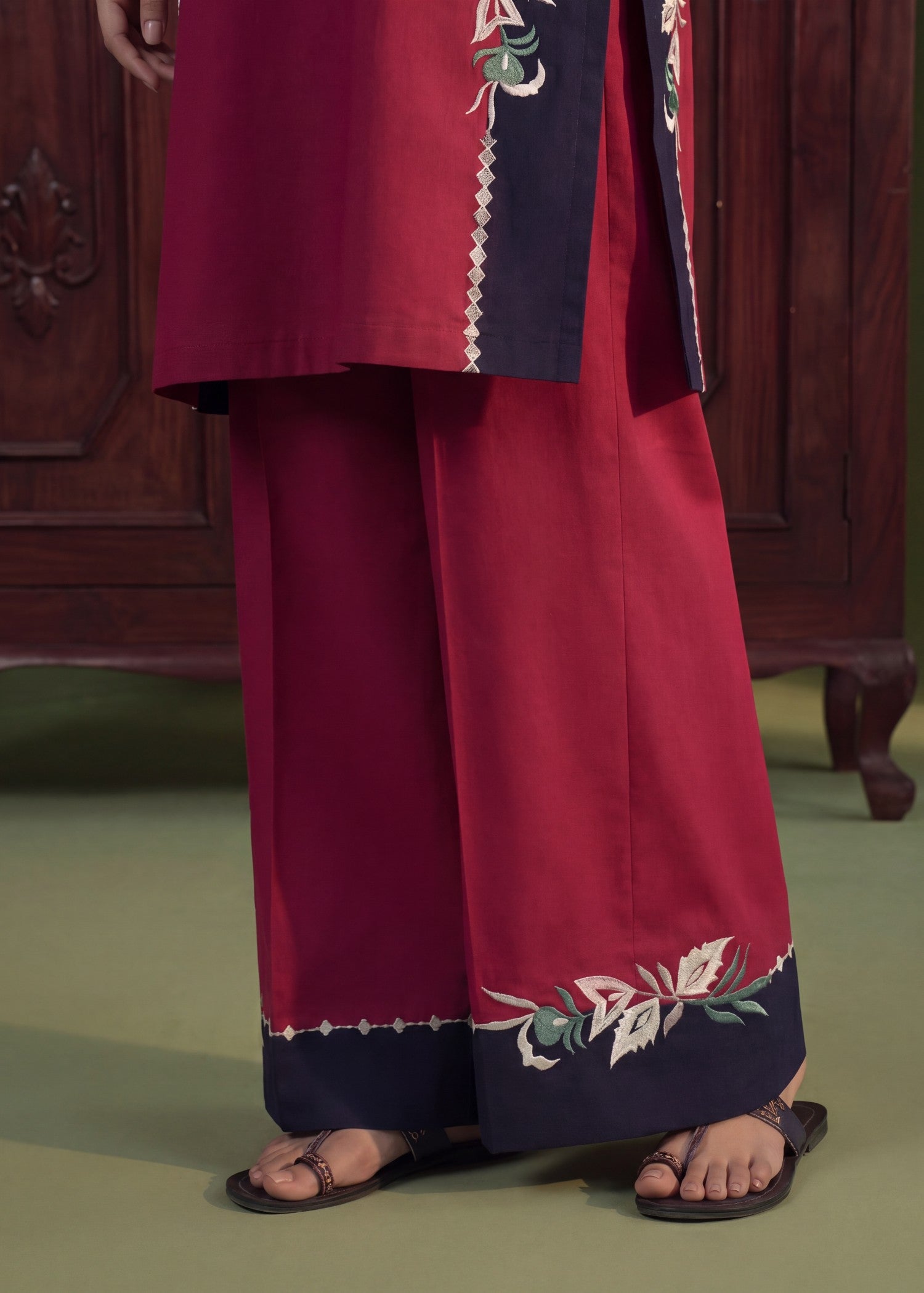 Ladies Embroidered Rose Red Lawn Kurta Online in UK USA Canada