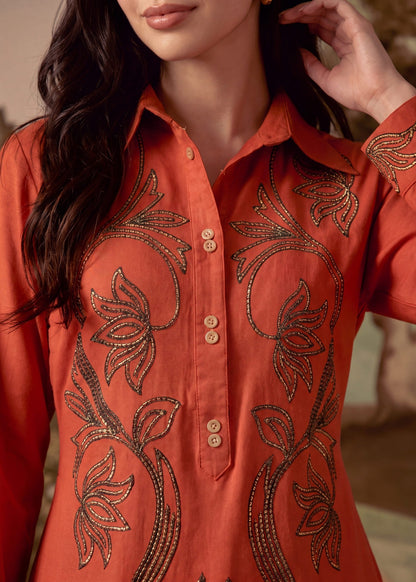 Ladies Embroidered Rust Orange Dhanak Shalwar Kameez Online in UK USA Canada