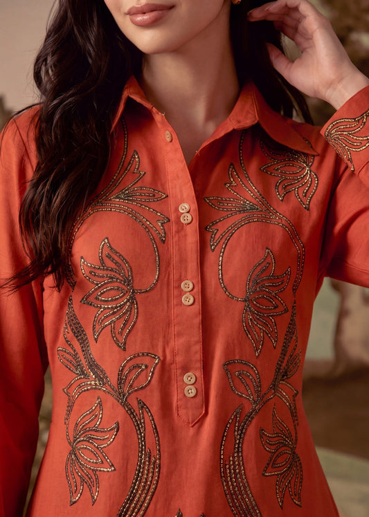 Ladies Embroidered Rust Orange Dhanak Shalwar Kameez Online in UK USA Canada