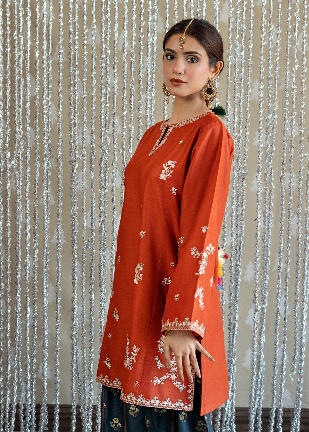 Ladies Embroidered Rust Orange Farshi Shalwar Online in UK USA Canada
