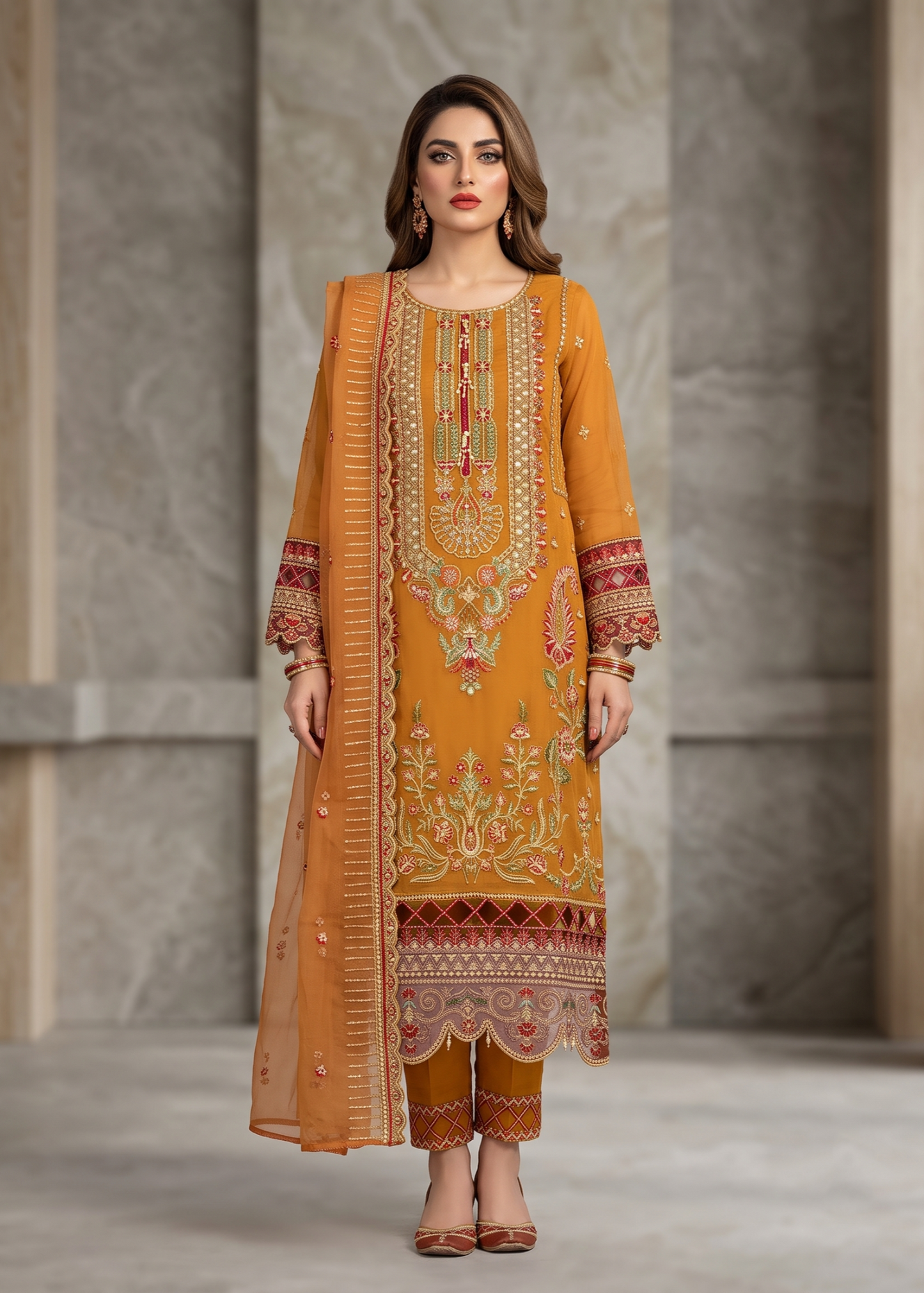 Ladies Embroidered Rust Orange Shalwar Kameez Online in UK USA Canada