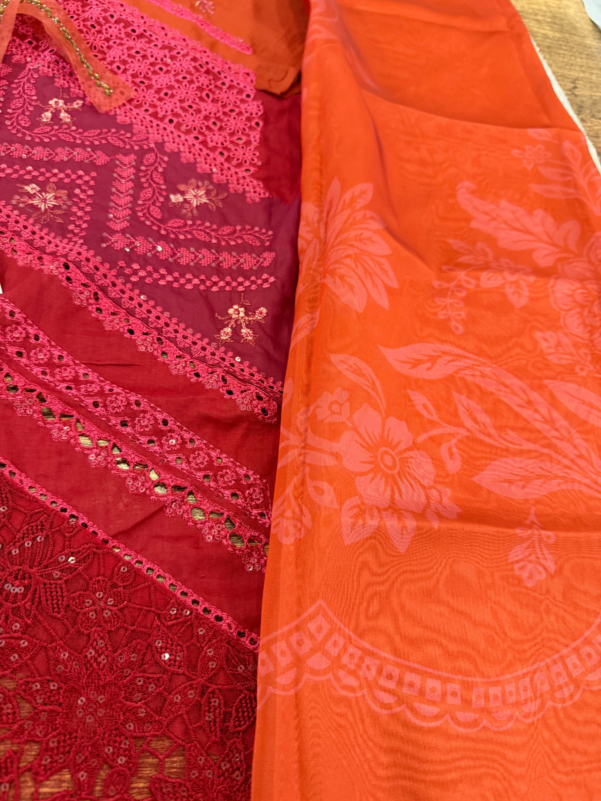 Ladies Embroidered Rust Pink Lawn Dress Material Online in UK USA Canada