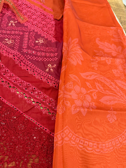 Ladies Embroidered Rust Pink Lawn Dress Material Online in UK USA Canada