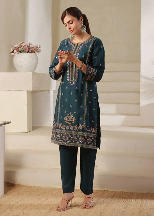 Ladies Embroidered Sea Green Lawn Kurta Set Online in UK USA Canada