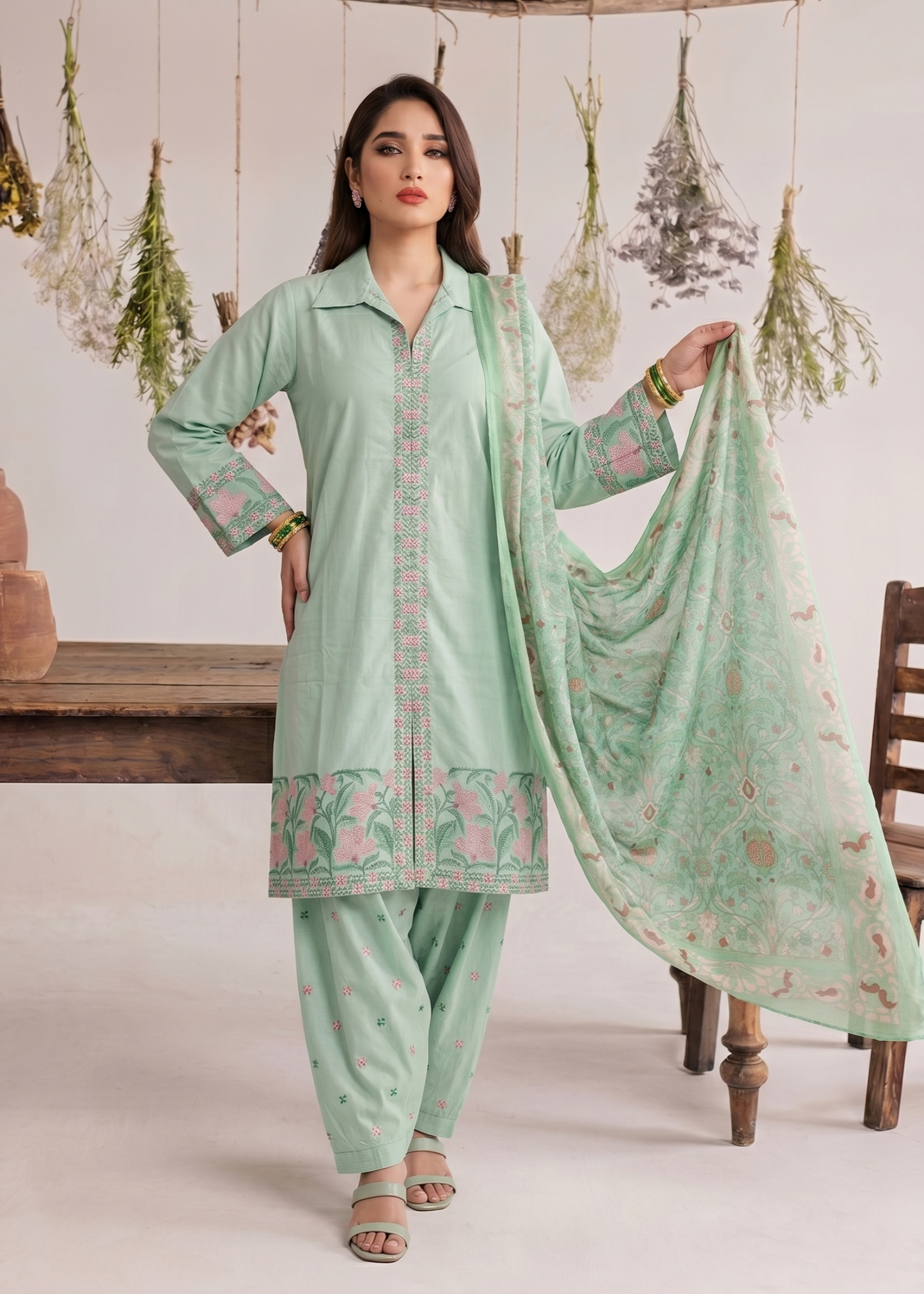 Ladies Embroidered Sea Green Shalwar Kameez Online in UK USA Canada