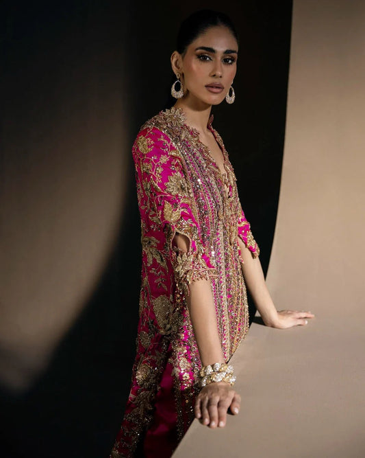 Ladies Embroidered Shocking Pink Indian Silk Shalwar Kameez Online in UK USA Canada