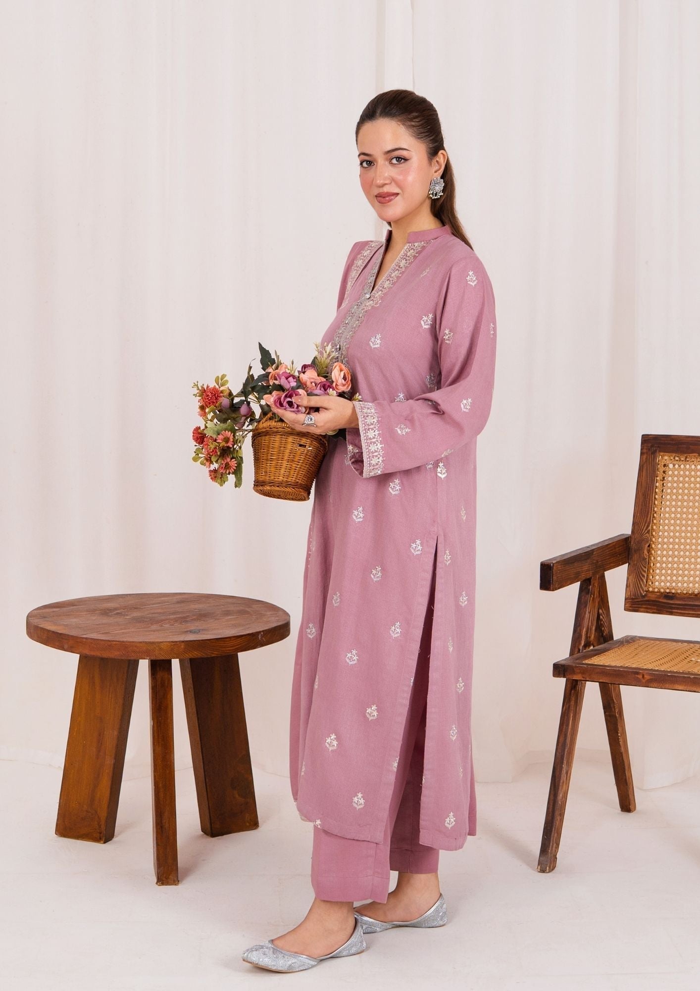 Ladies Embroidered Silk Karandi 3 Piece Suit Online in UK USA Canada