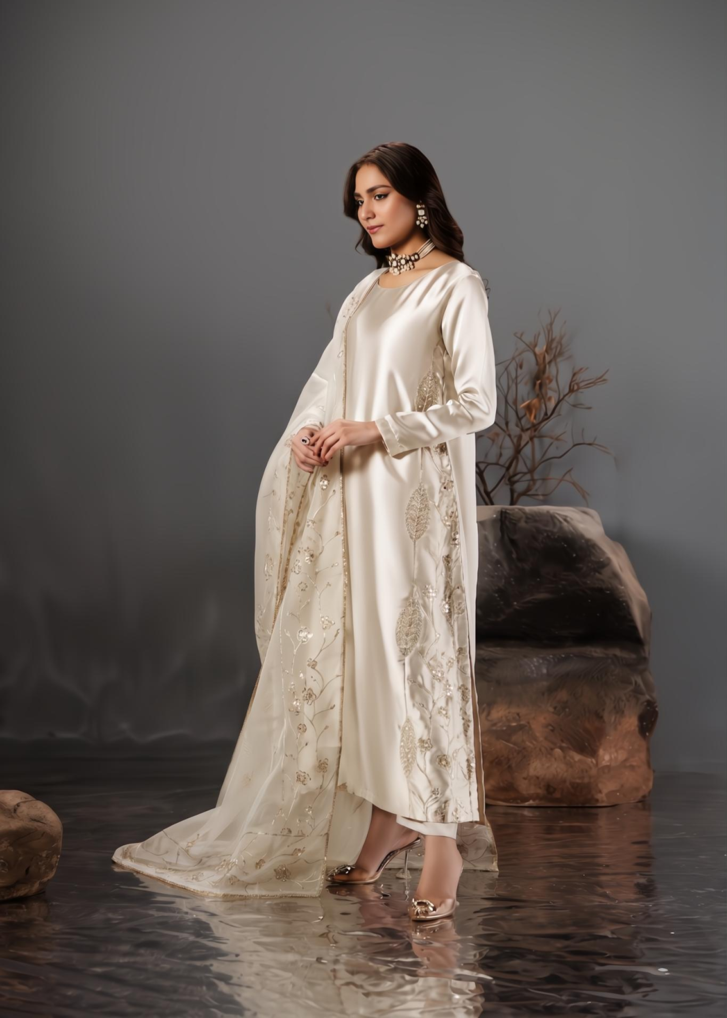 Ladies Embroidered Silk Party Wear Suit Online in UK USA Canada