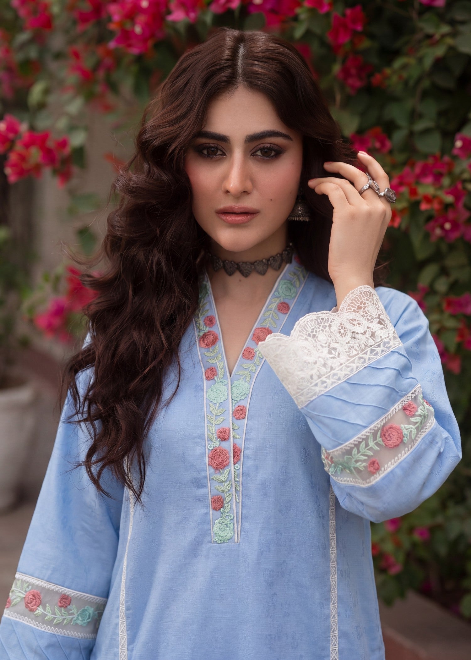 Ladies Embroidered Sky Blue Kurta Set Online in UK USA Canada