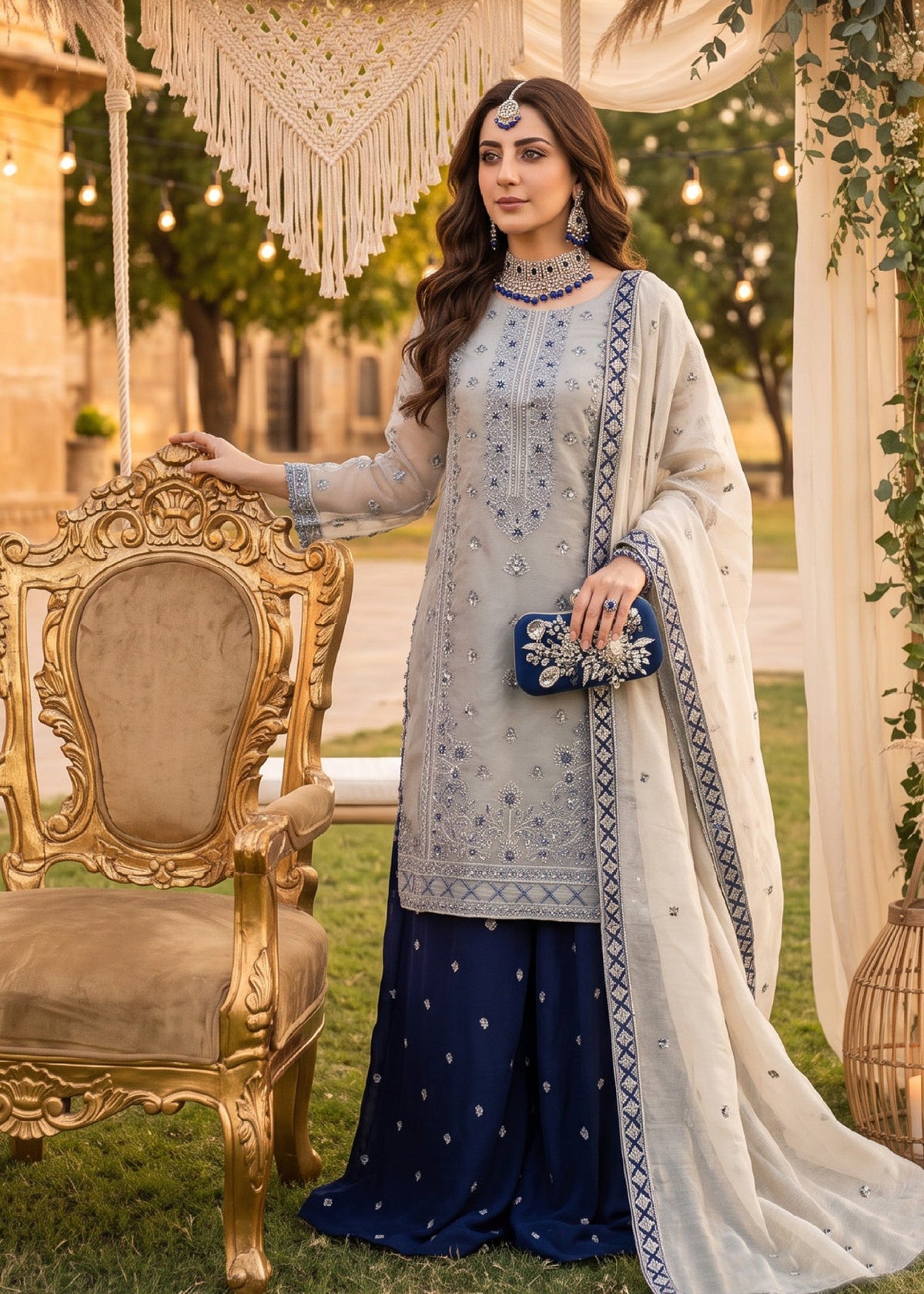 Ladies Embroidered Sky Blue Shalwar Kameez Online in UK USA Canada
