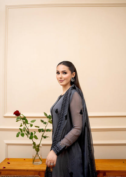 Ladies Embroidered Slate Grey Partywear Suit Online in UK USA Canada
