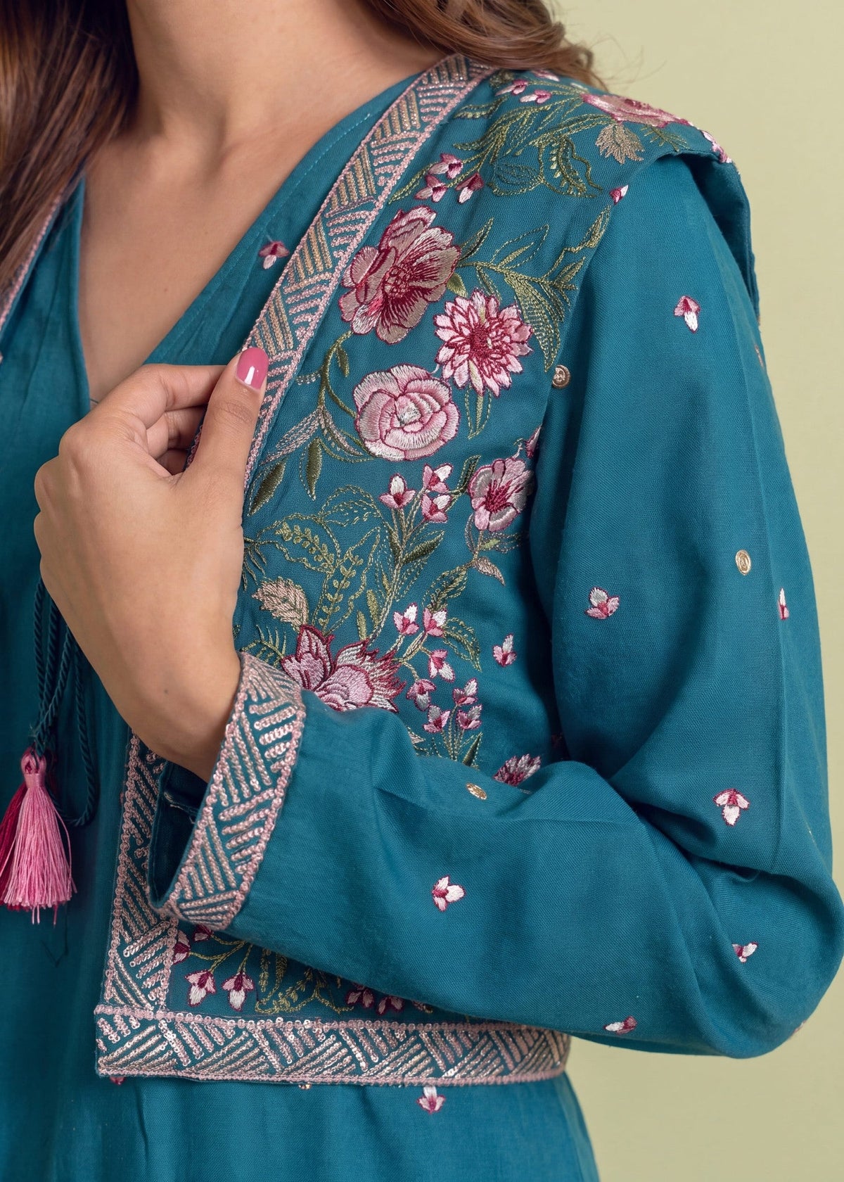 Ladies Embroidered Steel Blue Dhanak Kurta Pajama Online in UK USA Canada