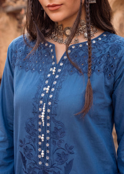 Ladies Embroidered Steel Blue Shalwar Kameez Online in UK USA Canada
