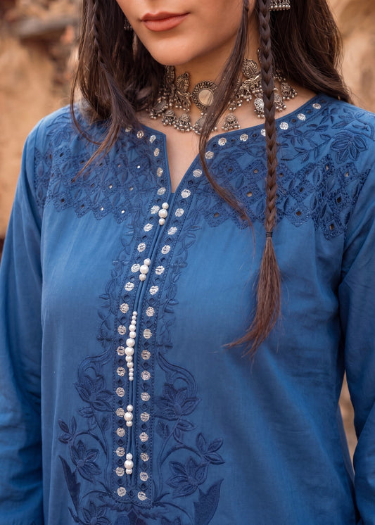 Ladies Embroidered Steel Blue Shalwar Kameez Online in UK USA Canada