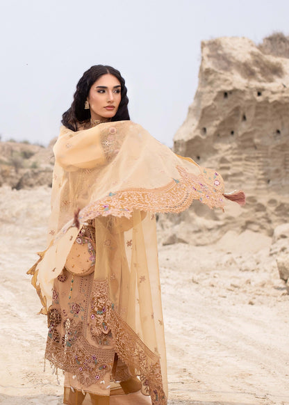 Ladies Embroidered Tan Brown Organza Dupatta Suit Online in UK USA Canada