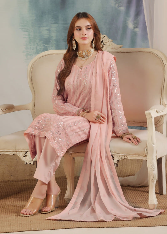 Ladies Embroidered Tea Rose Pink Shalwar Kameez Online in UK USA Canada