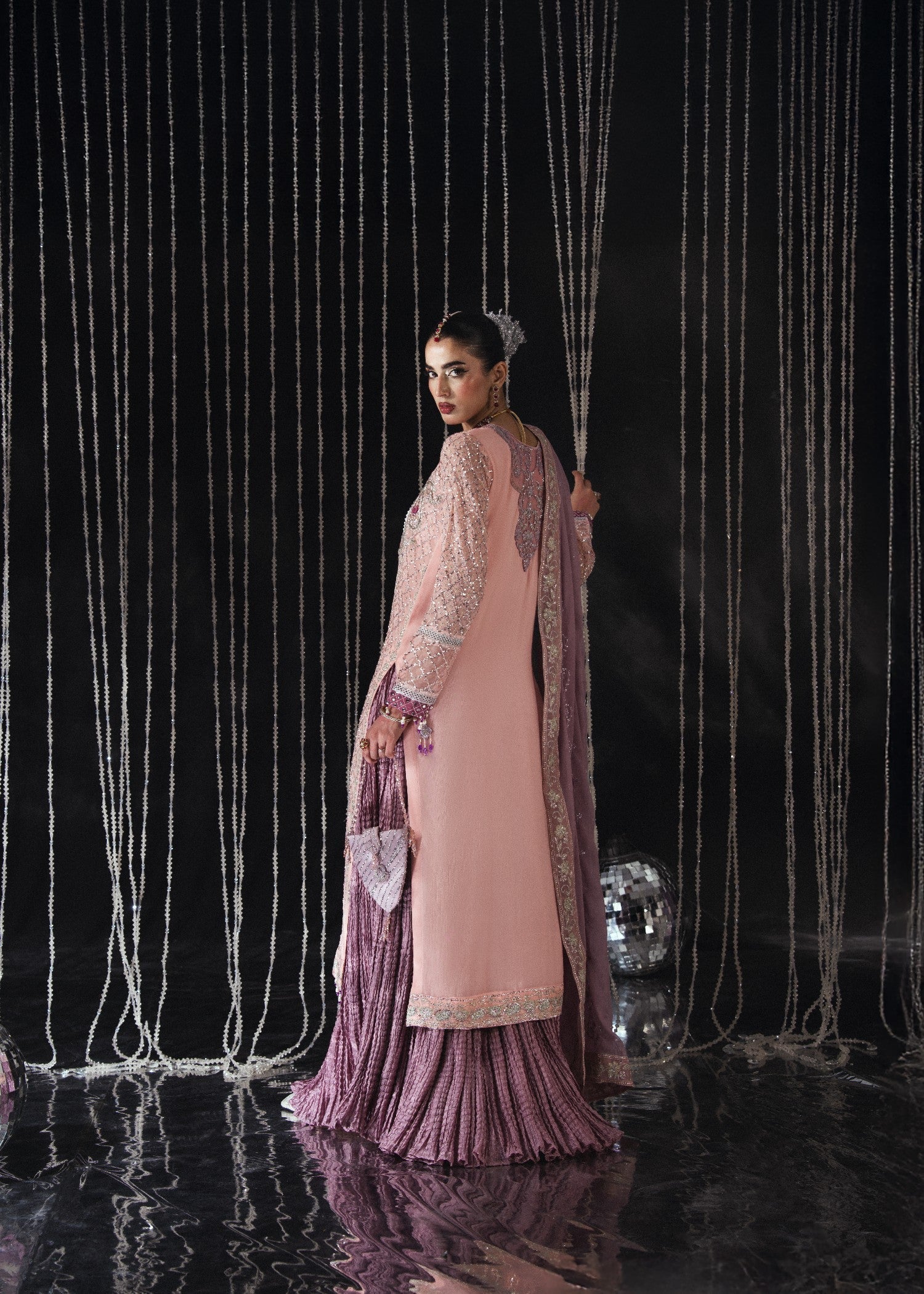 Ladies Embroidered Tea Rose Pink Sharara Suit Online in UK USA Canada