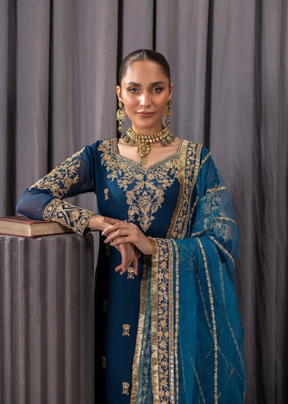 Ladies Embroidered Teal Chiffon Kurta Set Online in UK USA Canada
