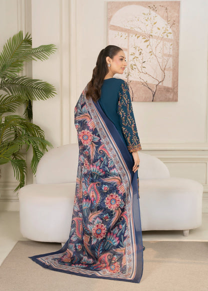 Ladies Embroidered Teal Cotton Shalwar Kameez Online in UK USA Canada