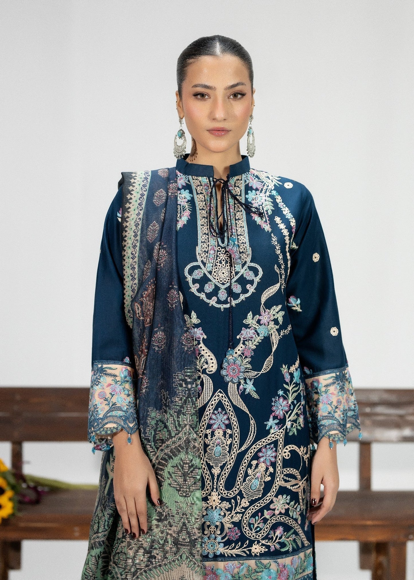 Ladies Embroidered Teal Cotton Shalwar Kameez Online in UK USA Canada