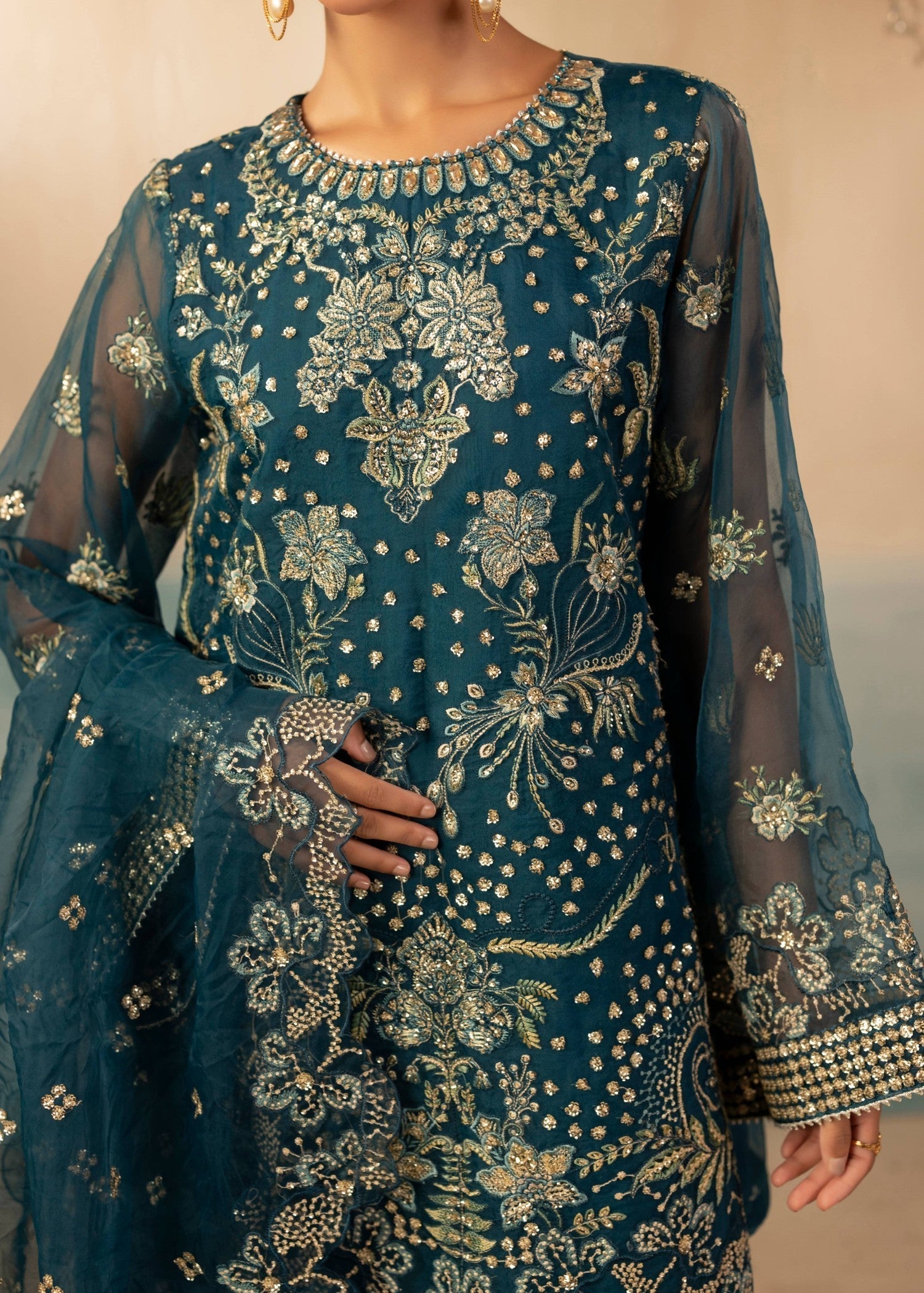 Ladies Embroidered Teal Farshi Shalwar Suit Online in Sri Lanka India Australia