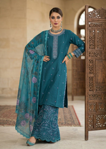 Ladies Embroidered Teal Lawn Salwar Kameez Online in UK USA Canada
