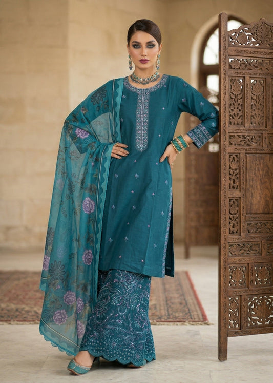 Ladies Embroidered Teal Lawn Salwar Kameez Online in UK USA Canada