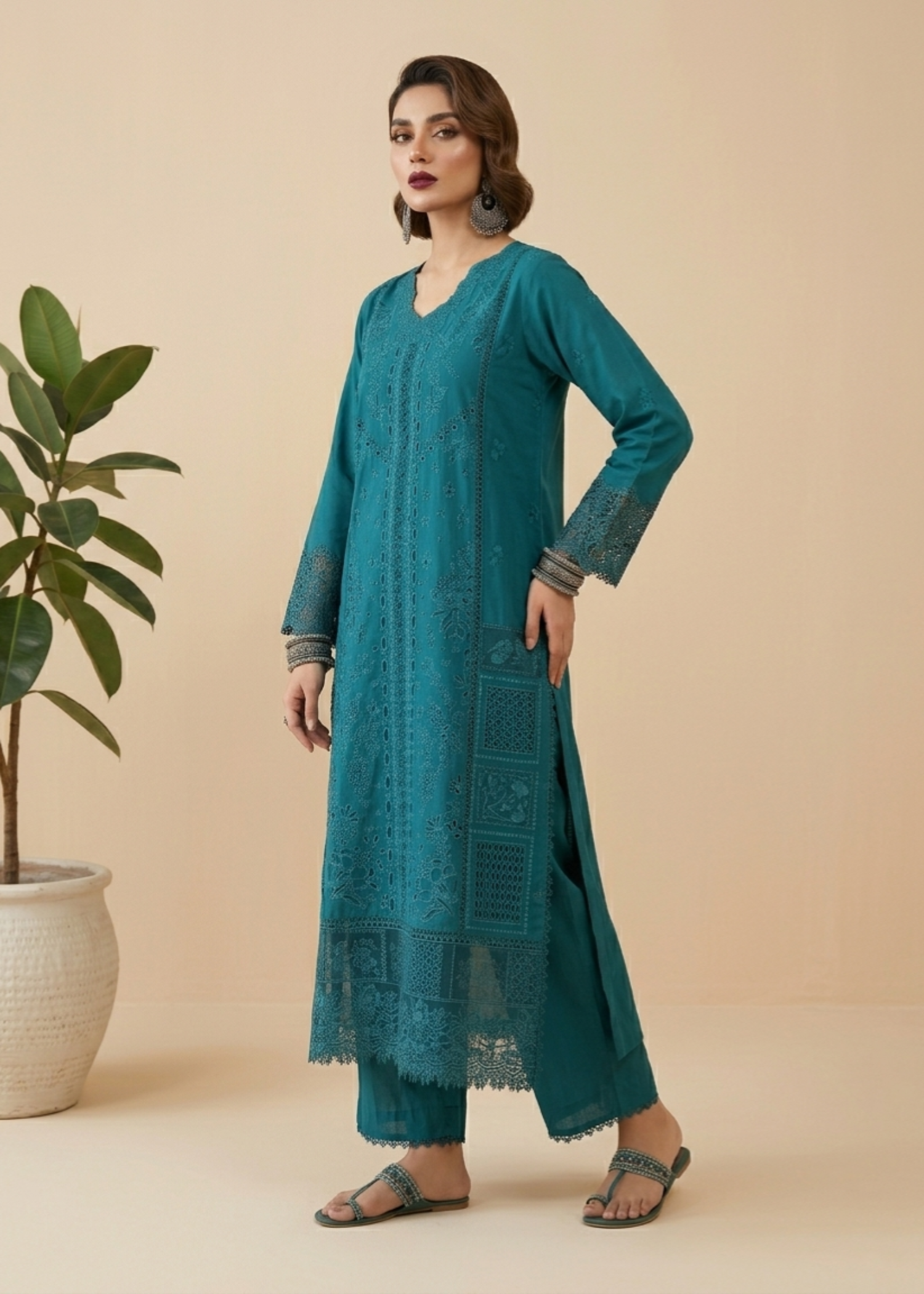 Ladies Embroidered Teal Lawn Shalwar Kameez Online in UK USA Canada