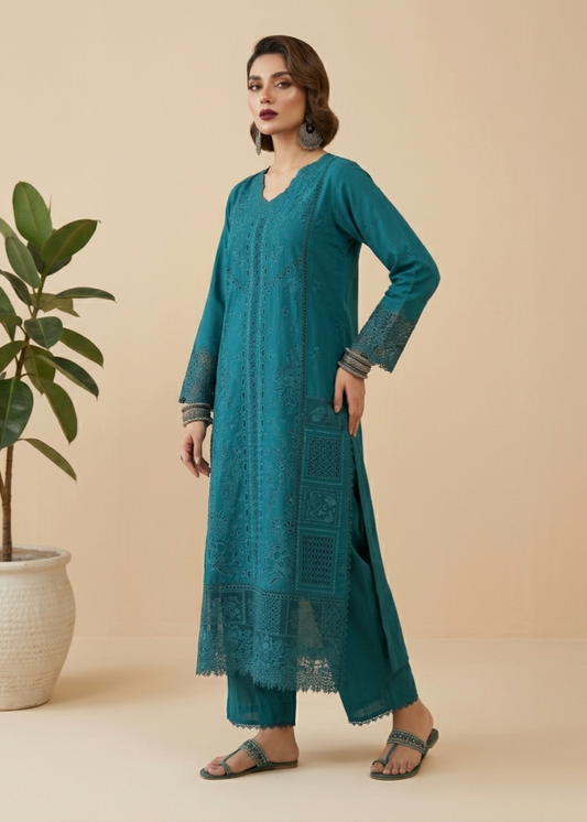 Ladies Embroidered Teal Lawn Shalwar Kameez Online in UK USA Canada