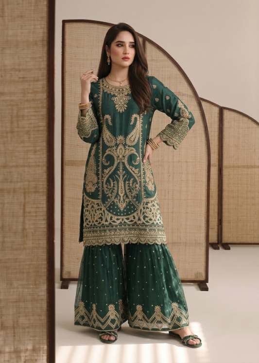 Ladies Embroidered Teal Organza Shalwar Kameez Online in UK USA Canada
