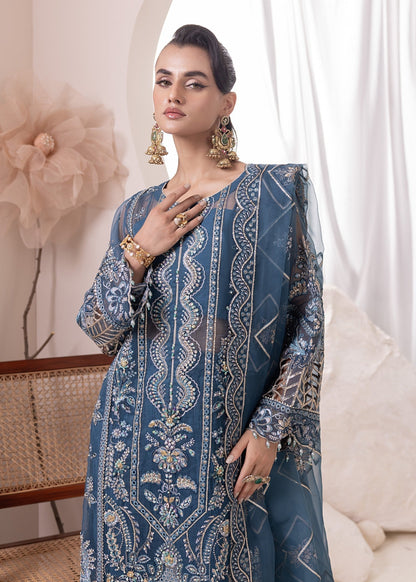 Ladies Embroidered Teal Raw Silk Sharara Suit Online in UK USA Canada