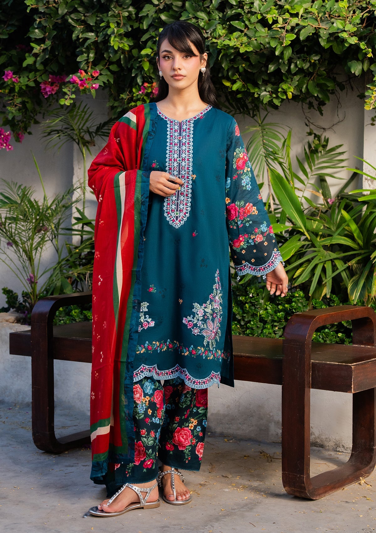 Ladies Embroidered Teal Shalwar Kameez Online in UK USA Canada