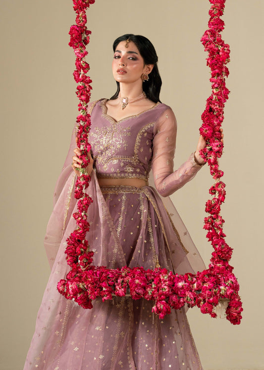 Ladies Embroidered Thistle Purple Lehenga Set Online in UK USA Canada